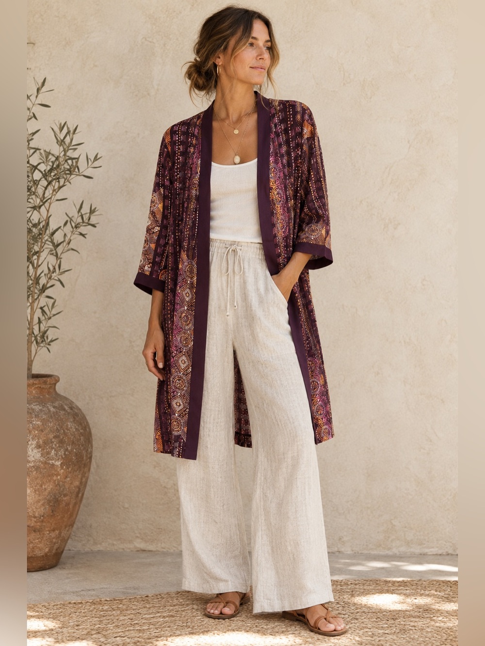 Vintage boho kimono duster open front cardigan sz 14 R&M Richards by Karen Kwong
